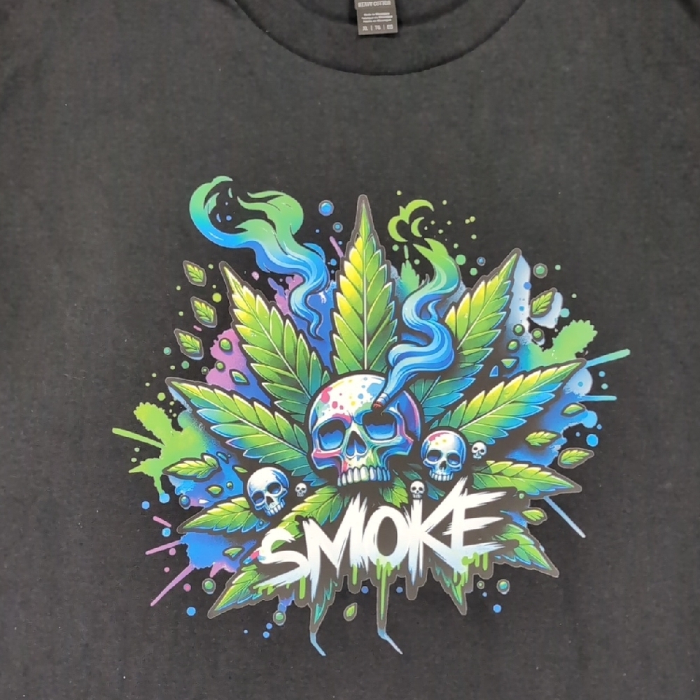 NWOT: Black 420 Graphic T-Shirt with Skull and Smoke Design. XL